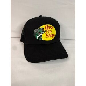 Bass Pro Shops Mesh Back Trucker Hat Black Snapback Fishing Cap NWOT